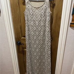 Chico's Gray and White Sleeveless Sheath Maxi Dress